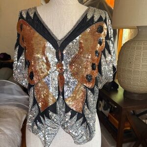 Vintage Butterfly Sequin Top